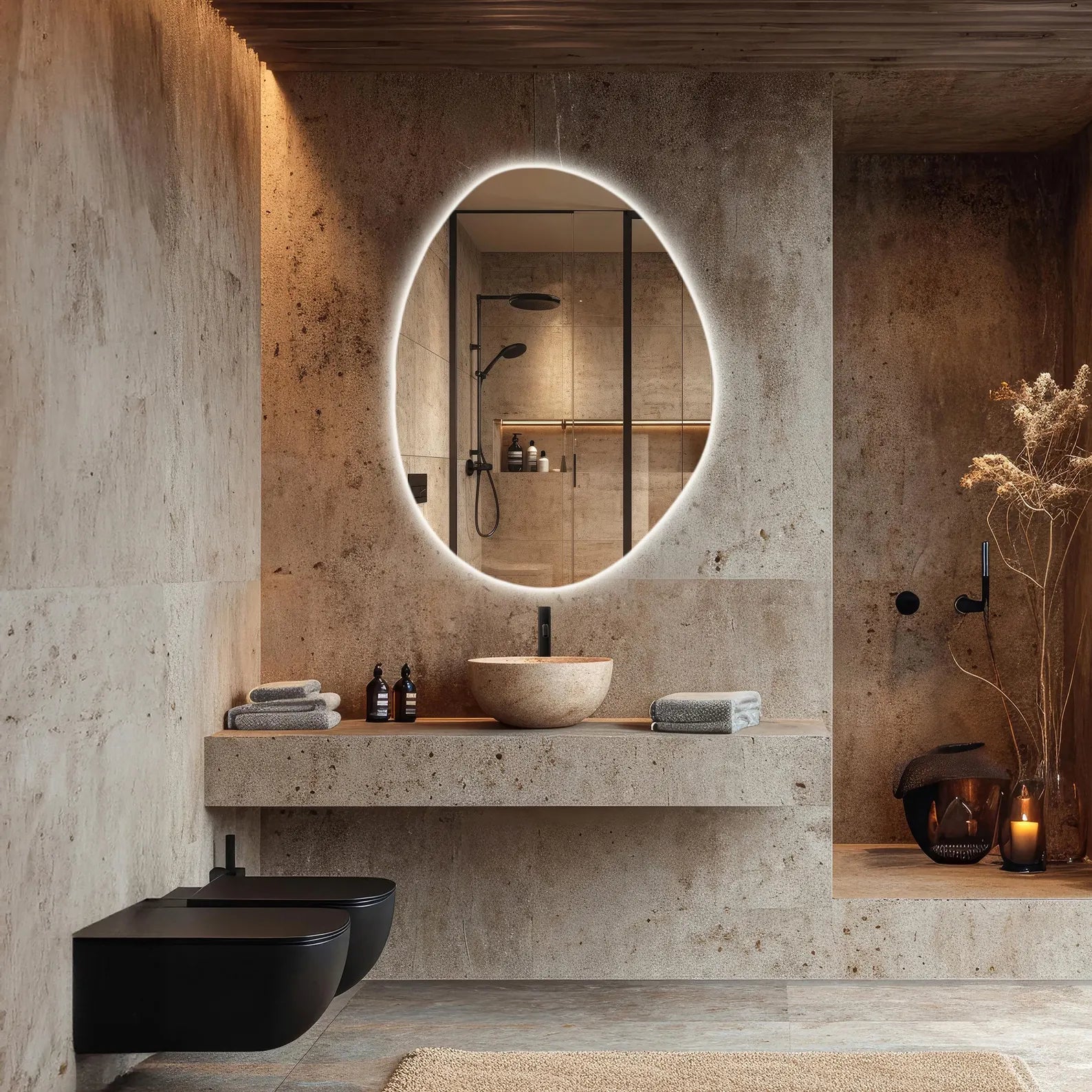 LED Lighted Mirror, Irregular Bathroom Vanity Mirror with Lights, Modern Backlit Mirror