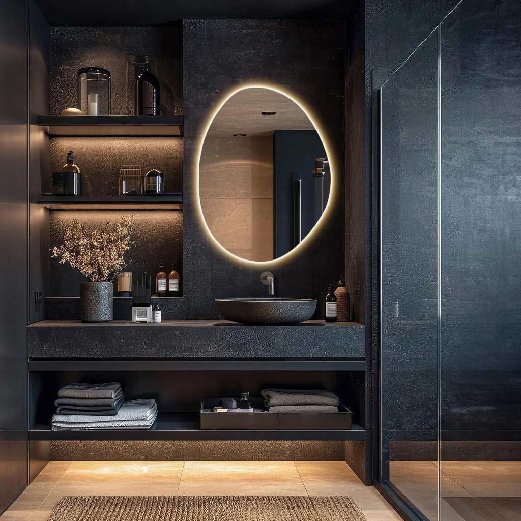 LED Lighted Mirror, Irregular Bathroom Vanity Mirror with Lights, Modern Backlit Mirror