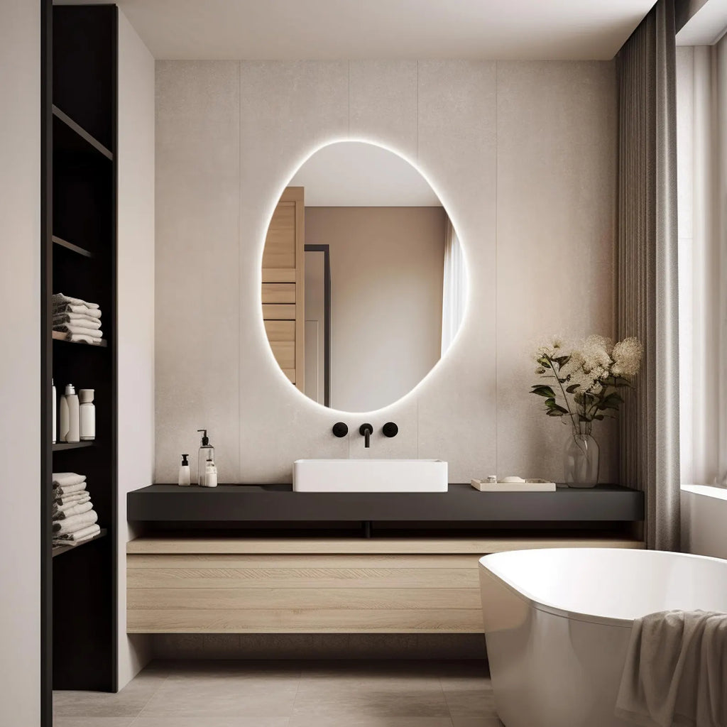 LED Lighted Mirror, Irregular Bathroom Vanity Mirror with Lights, Modern Backlit Mirror