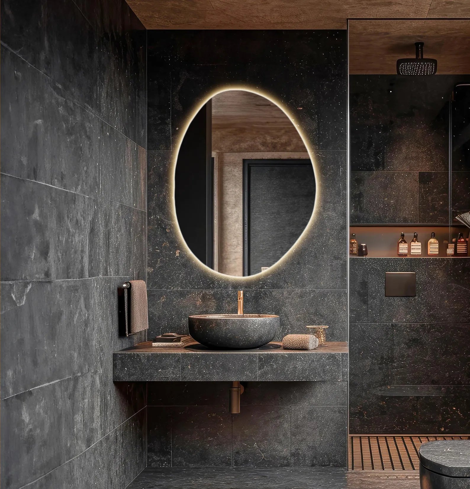 LED Lighted Mirror, Irregular Bathroom Vanity Mirror with Lights, Modern Backlit Mirror