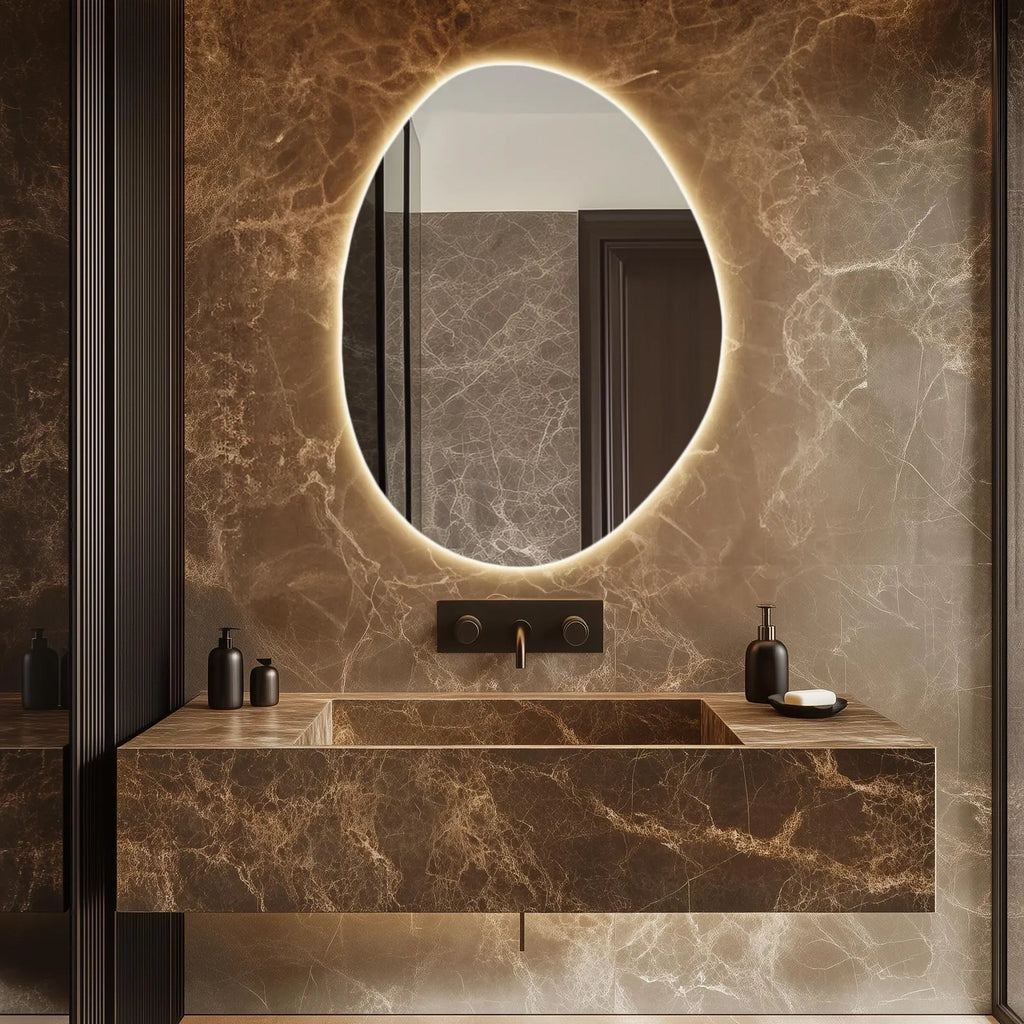 LED Lighted Mirror, Irregular Bathroom Vanity Mirror with Lights, Modern Backlit Mirror